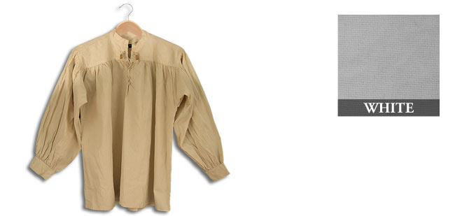 Cotton Shirt, Collarless, Laced w/Toggles, White