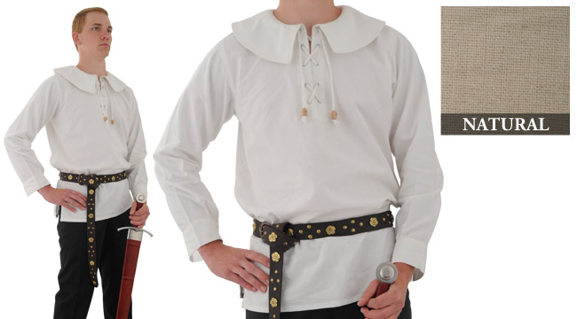 Cotton Shirt, Large Round Collar, Natural-Special Closeout Price