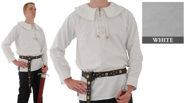 Cotton Shirt, Large Round Collar, White