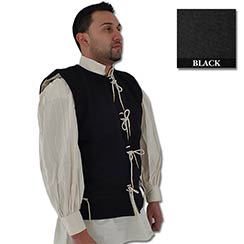 Waistcoat, 15th C, Wool/Cotton, Black-Special Closeout Price