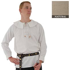 Cotton Shirt, Large Round Collar, Natural-Special Closeout Price